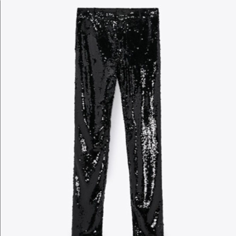 NEW Zara Sequinned Black High Waist Trousers Pants - Picture 6 of 11